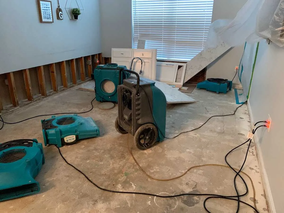 Dehumidifier in flood-cut room for Water Damage Restoration in Mira Monte